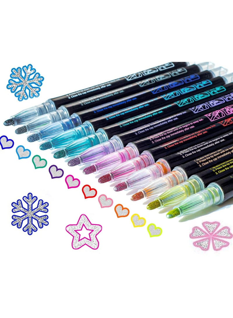 Mordely Glitter Markers Self Outline Pens Metallic: 12 Shimmer Tween Teen Girl Gifts Trendy Stuff, Drawing Art Supplies Kids 6-8 9-12 10-12, Arts Crafts Kids Ages 8-12 Year Old, Cute Cool Fun Crafts Girls 8-12 - Image 1
